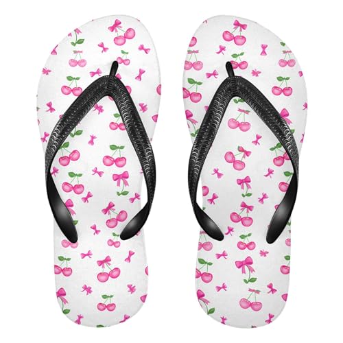 Burbuja Cherry with Bow Flip Flops for Women Men, Soft Thong Sandals Rubber Slippers for Pool Beach Essentials