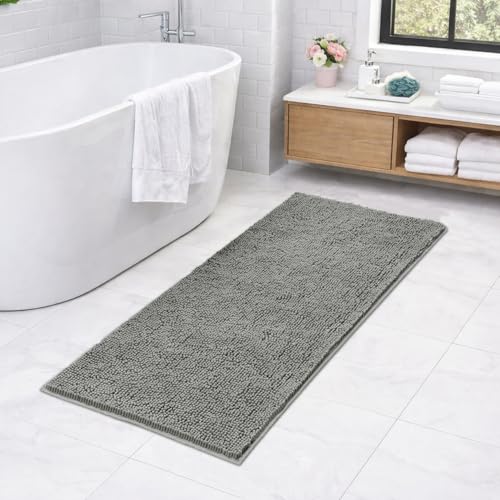 Image of LUXE HOME INTERNATIONAL Shaggy Chenille Bath Mat Extra Soft Super Absorbent Anti Skid Slip Popcorn Door Mats for Home Entrance, Bathroom, Bedroom, Kitchen, Floor Mat (60x120 cm Grey) Pack of 1