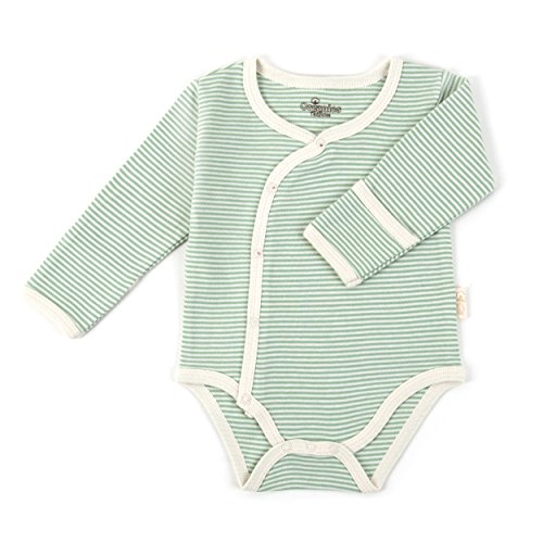 Image of Tadpoles Organic Cotton Pin-Stripe Kimono-Style Bodysuit, 6-12 Months, Green