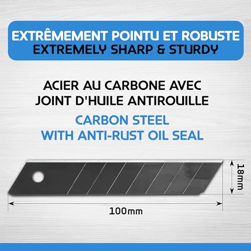 EffektWerk – Jeu de Lames de Cutter (noir, paquet de 60), lames de rechange pour couteaux utilitaires de 18 mm, lames cassables en acier au carbone robuste – vue 2