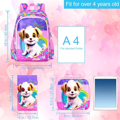 Image of CCJPX 3PCS Kids Backpack for Girls, 16 inchDog School Bookbag Set, Cute Water Resistant Elementary School Bag for Preschool Kindergarten Toddler