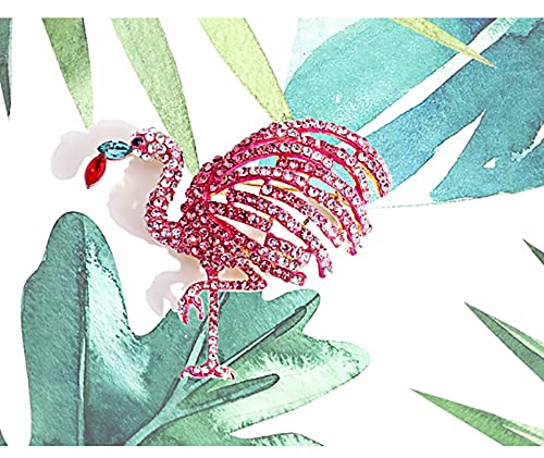 Image of Elegant Pink Flamingo Bird Rhinestone Brooch Pin for Women Girls Fashion Exaggerated Animal Lapel Pins Dress Accessories Birthday Christmas Party Dainty Jewelry