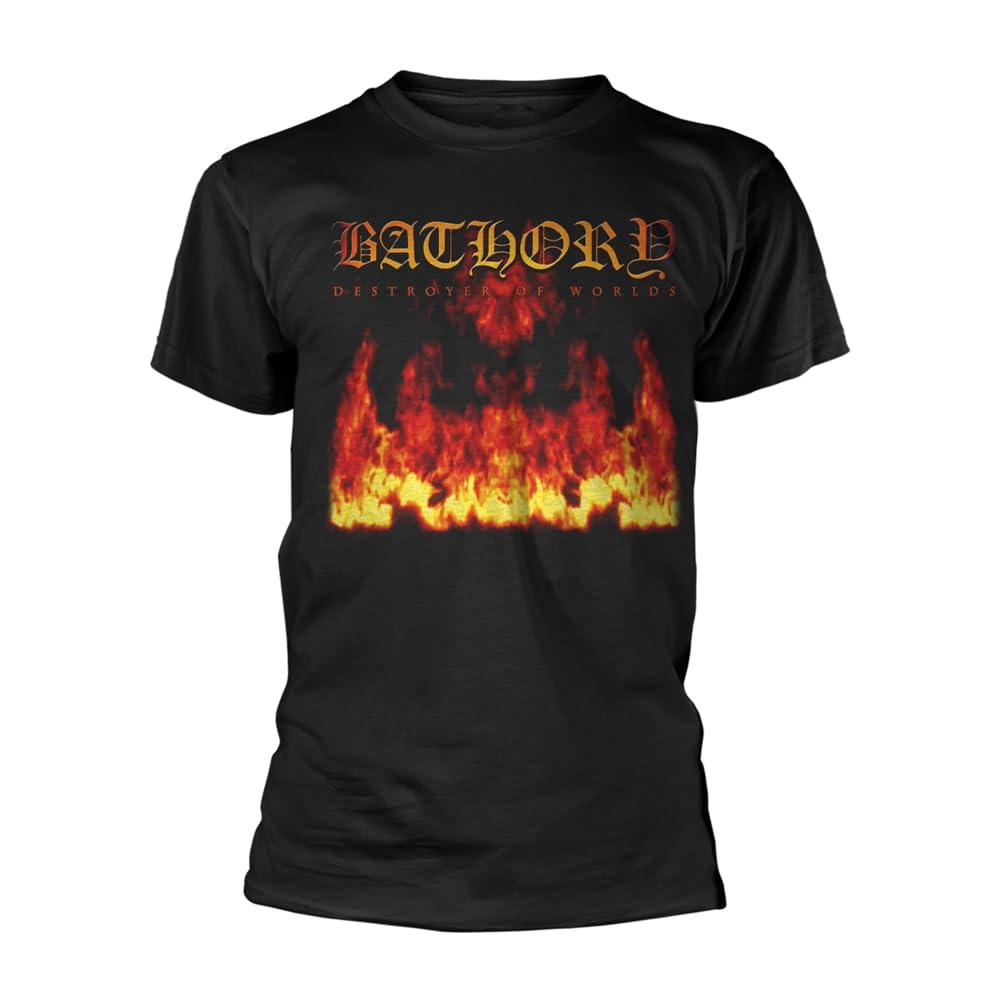 Rock Off Officially Licensed Products Men's Black Bathory Destroyer Of Worlds Official Tee T-Shirt Unisex (Medium)