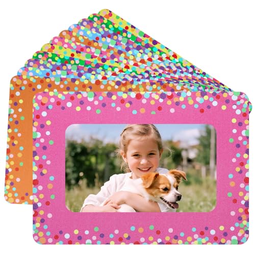 Image of 12Pcs Magnetic Picture Frames for 4 inchx6 inch Photo, Locker Accessories for Girls | 6 Colors, Cute Back to School Gifts, Classroom Decorations Supplies, Refrigerator Decor, Colorful Dots