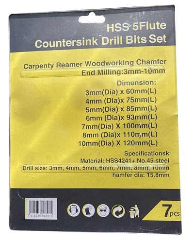 Image of Inditrust Countersink Drill Bits Set (7 Pcs) - HSS Counter Sink Bit Set for Wood with Adjustable Depth Stopper & Free Hex Key Wrench | Woodworking Carpentry Chamfer Drill Bits