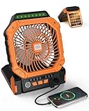 Portable Fan Rechargeable with Solar Panel, Battery Powered Fan with LED Lantern, 4 Speeds Wind Remote Control and 3 brightness levels with 2/4/8H Timer for Travel, Outdoor, Camping, Tent, Bedroom