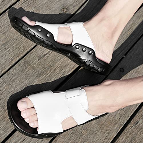 Men Leather Slides Slippers Plus Size 50 51 52 Casual Shoes Outdoor Beach Black Soft Sandals Flat(OneColor,43)3