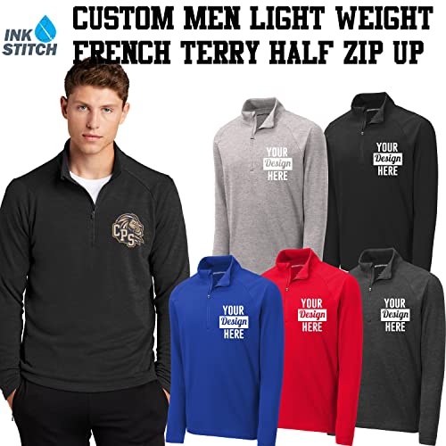 INK STITCH Custom Men St273 Design Your Own Stitching Logo Texts French Terry Lightweight Half Zip Pullover3