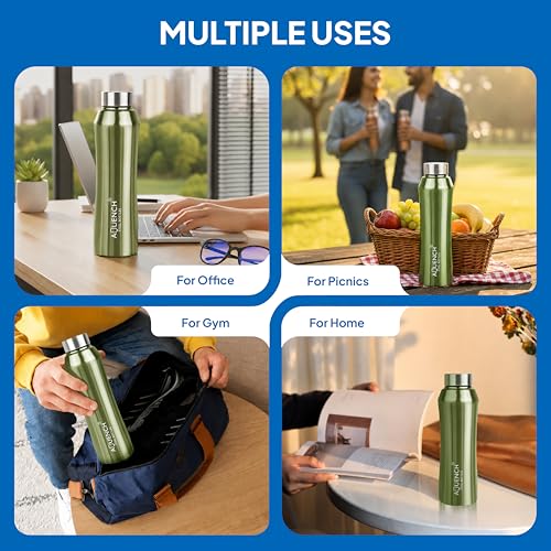 Image of Stainless Steel Water Bottle 1 Litre Bottles for Kids Girls Boys School Adults Office Gym(Green Colour, Steel Cap, Set of 1, 1000 Ml)
