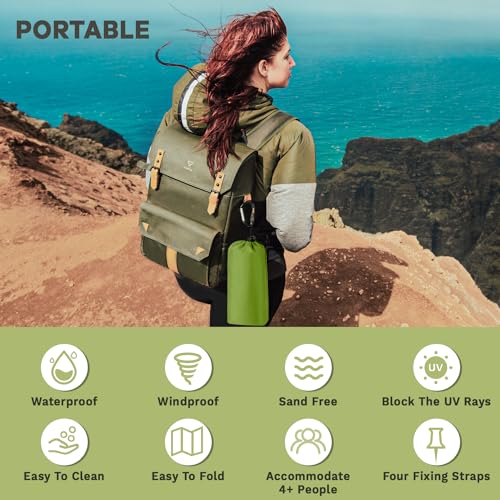 Brovamo Stranddecke Sandfrei, Outdoor Decke Ultraleicht Picknickdecke Wasserdicht 210 × 200cm Sand Campingdecke Wasserdicht Sandabweisend Zeltunterlage für den Wandern Campen - Grasgrün