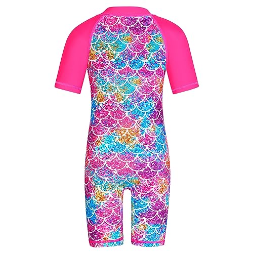Image of TFJH E Short Sleeve Girls Swimsuits UV 50+ One Pieces Zipper 2-14Y | From beach vacations and pool parties to cruises and water parks, this colorful floral swimsuit is her summer favorite