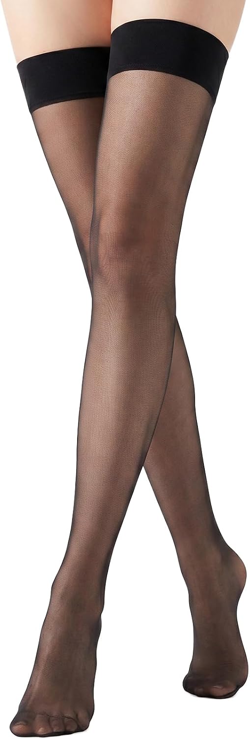 Thigh High Stockings for Women Lace Top Silky Sheer Stay Hosiery Up Pantyhose for Garter Belts Lingerie Outfits