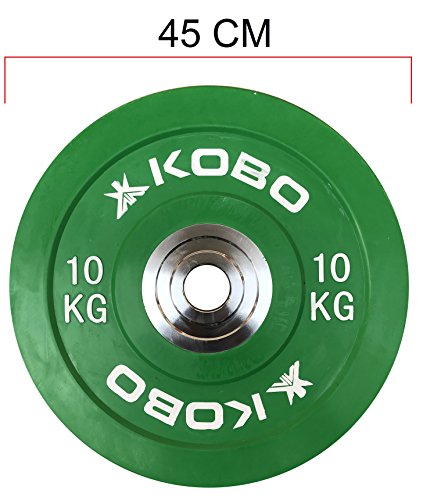 Image of Kobo 5 Kg (51 mm) Bumper Plates Competition Level Olympic Barbell Bar Weight Plate with Machined Steel Collar Elite (Imported) - Sold in Pairs