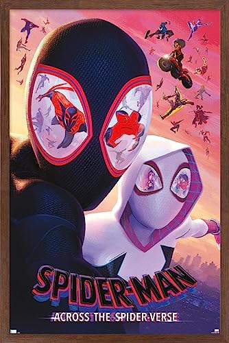 Trends International Marvel Spider-Man: Across The Spider-Verse - Masks One Sheet Wall Poster, 34L x 22.4W, Mahogany Framed Version