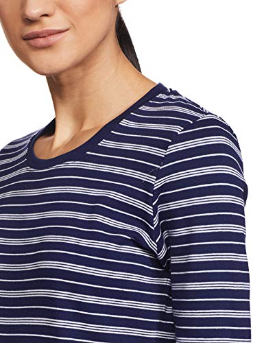 Image of Jockey 1360 Women's Super Combed Cotton Elastane Stretch Slim Fit Striped Round Neck Three Quarter Sleeve T-Shirt