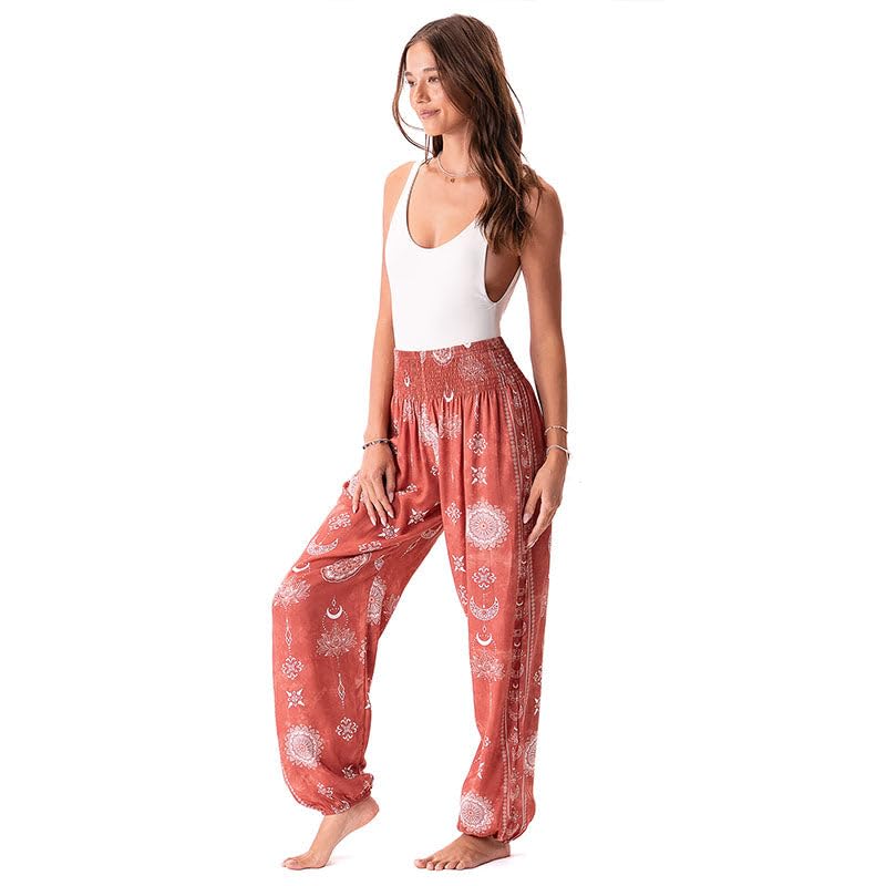 Image of Lotus and Luna Women's Harem Pants Thai Pants for Beach & Lounge High Waisted Flowy Boho Pants Genie Pants Yoga Pants