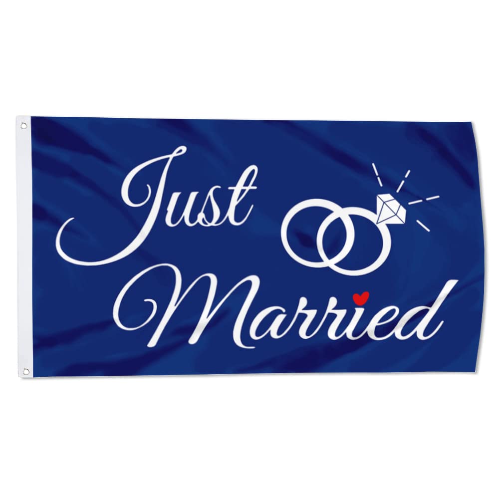 Cayyon Just Married Flag Banner Outdoor Indoor Decoration Flag 3x5Feet Double Stitched Polyester with Brass Grommets (blue)