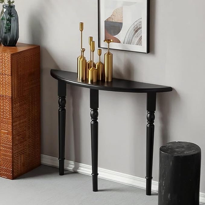 Half Moon Console Table with Storage | Narrow Wooden Entryway Accent Table | Solid Semi-Circle Design for Living Room, Hallway, Foyer, Entrance (60cm/23.6in) 2