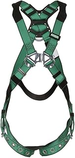 MSA 10196642 V-Form Full Body Safety Harness - Size: Standard (Medium), D-Ring Configuration: Back, Tongue Buckle Leg Straps, Color: Green, Full Body Harness, Durable