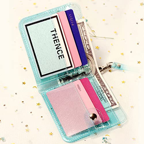 Clear Wallet Glitter Jelly Wallets Transparent Bifold Photocards Holder Lanyard Coin Pouch,Blue #TOP4