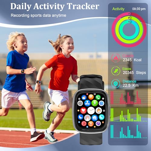 AXYWINBO Kids Smart Watch, IP68 Waterproof Fitness Tracker with 100 Exercise Modes, Heart Rate & Sleep Monitor, Sedentary Reminder, Black 5