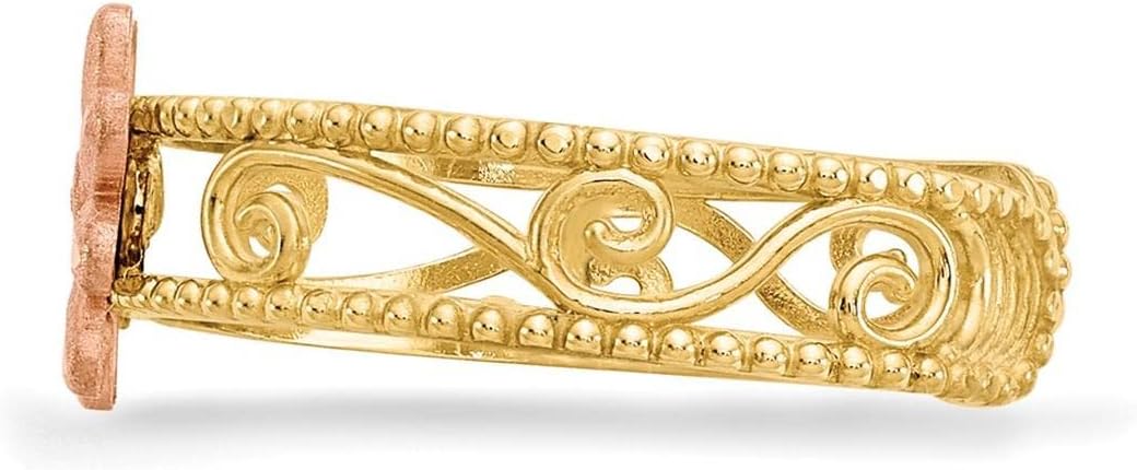 14k Yellow Gold Two-tone Satin Finish Diamond-cut Flower Filigree Toe Ring