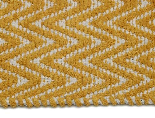Image of THE HOME TALK Set of 2 Cotton Chenille Bath Rug | Area Rug for Spa, Vanity Shower, Kitchen & Living Room | Water Absorbent Linens | Soft Carpets | Bathroom Accessories (40x60 + 40x120 cm, Yellow)