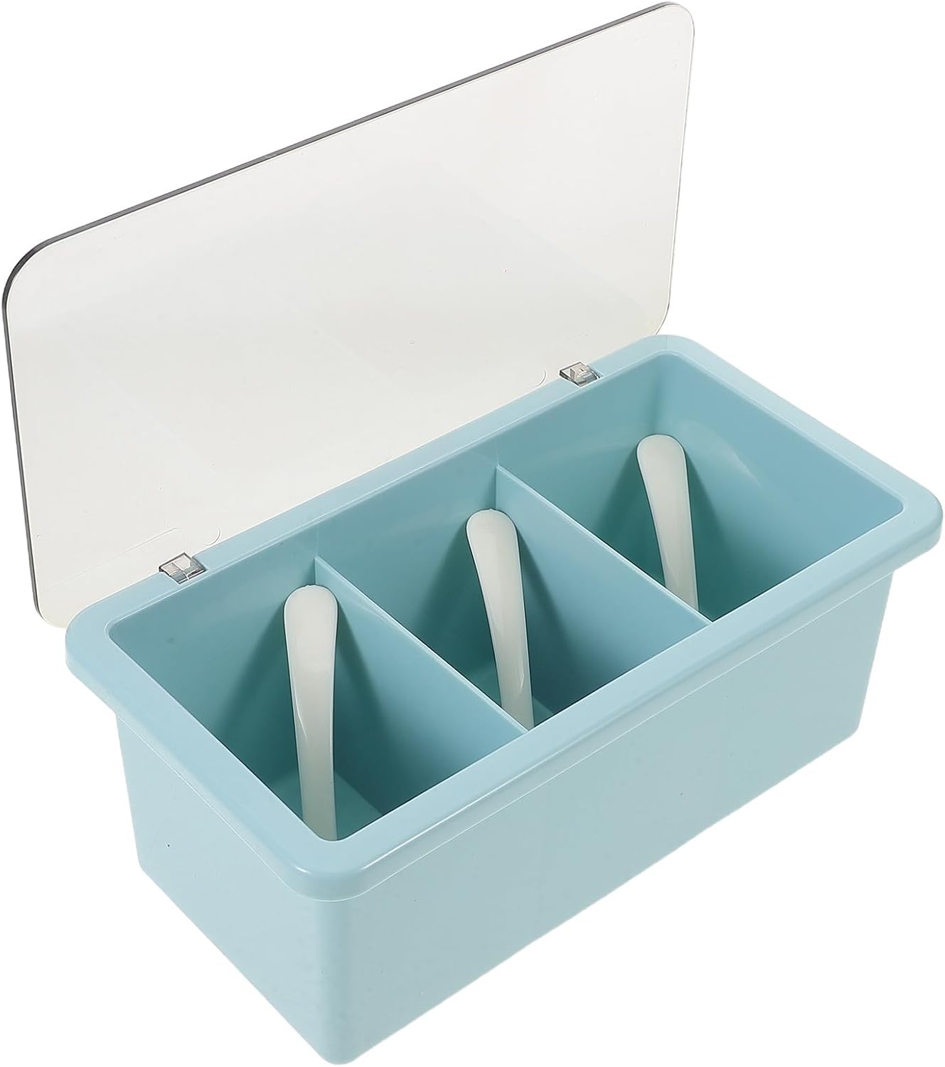 UKCOCO Plastic Seasoning Box with 3 Compartments, Space-saving Kitchen Seasoning Organizer with Lids and Precision Spoons, Portable Condiment Storage Container for Travel and Outdoor