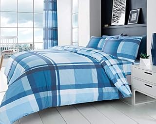 GC GAVENO CAVAILIA Geometric Bedding King Size, Check Duvet Cover Set, Soft Reversible Quilt Bed Covers, Blue