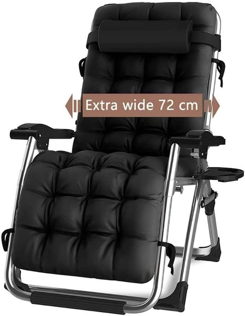 Outdoor Reclining Zero Gravity Chair with Cup Holder, Extra Wide Adjustable Lounger Chair for Patio Garden Beach Pool, With Cushions Support 200kg (Black1)