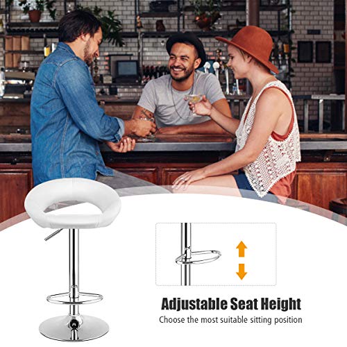 Costway Bar Stools, Set Of 2 Modern Swivel Adjustable Barstool, Pu Leather Backless Stools, With Chrome Plated Footrest And Base, For Kitchen, Bistro, Pub, White #TOP5