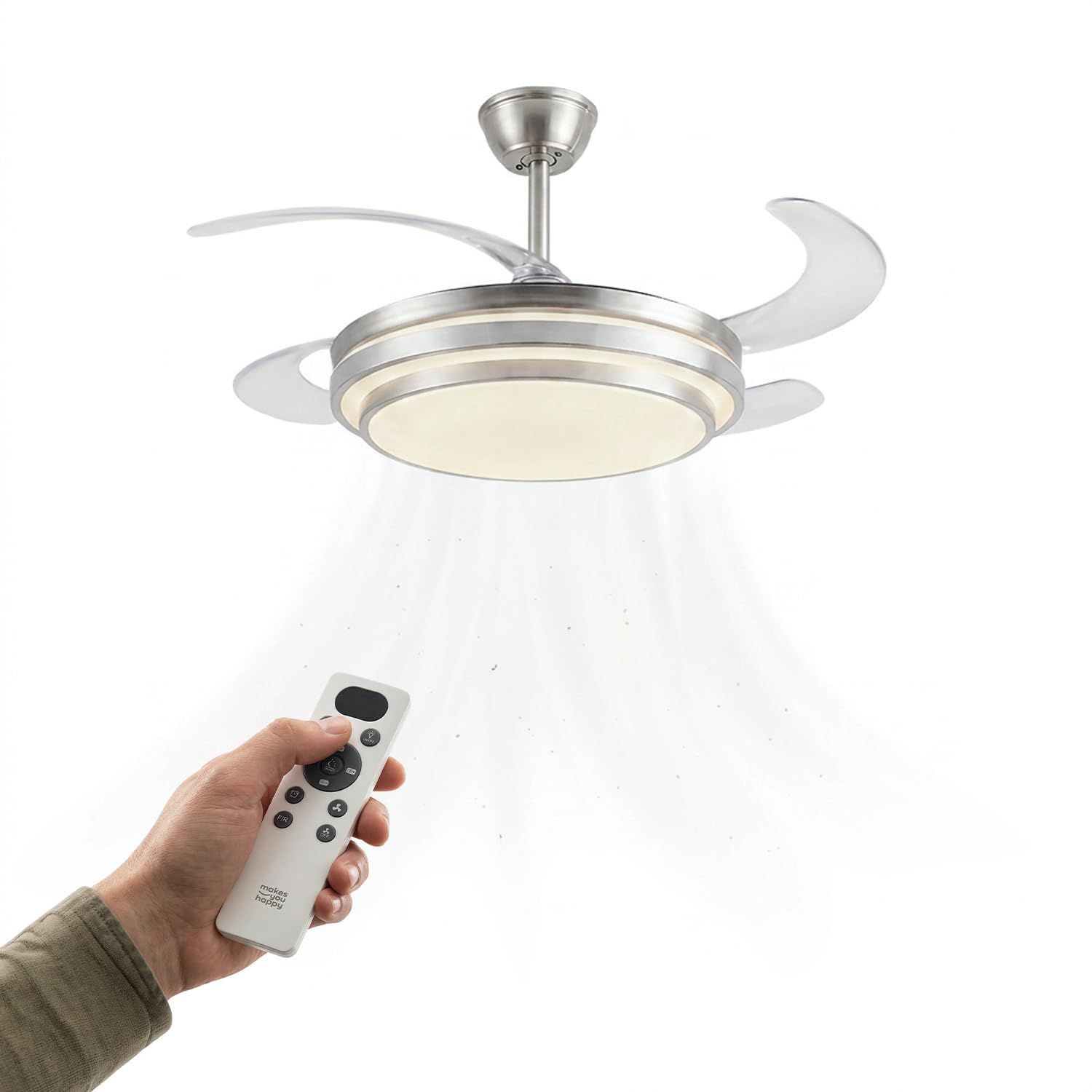Avilia - Ventilatore da Soffitto con Pale Retrattili - Diametro 106 cm in Ferro/ABS - LED 72W Dimmerabile 3 Tonalità di Luce Integrata Calda Naturale e Fredda - 6 Velocità, Telecomando e Timer 2h