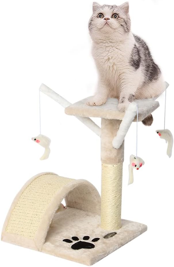 CUPETS 15 inch Cat Tree Small Kitten Scratching Post Sisal Activity Tree with Mouse Toys