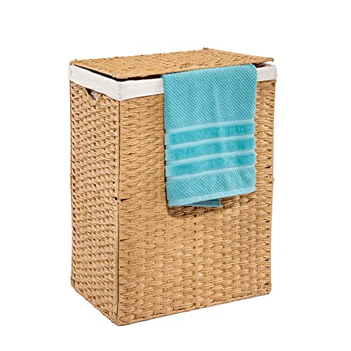 Seville Classics Premium Hand Woven Portable Laundry Bin Basket With Built-In Handles, Household Storage For Clothes, Linens, Sheets, Toys, Tan, Rectangular Hamper #TOP7
