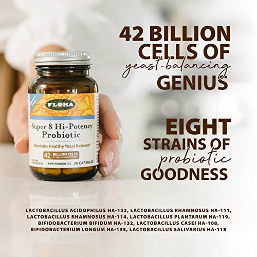 Flora Super 8 Hi Potency Probiotics 60 Count - Healthy Yeast Balance & Digestive Health - For Men & Women - 42 Billion Cfu, Raw, Gluten Free - Up To 2 Month Supply #TOP3