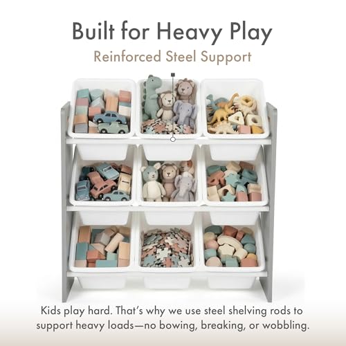 Humble Crew 9-Bin Toy Organizer – Inspire Grey with White Plastic Bins, 3-Tier Storage Solution for Kids' Playrooms and Nurseries by Humble Crew - Image 5