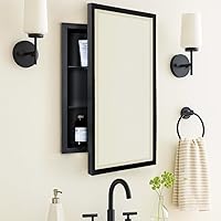 Vista 10 de TEHOME Botiquín de Medicina de Baño Empotrado con Marco de Metal Dorado con Espejo Biselado Rectangular Inclinable Espejos de Tocador para Pared 16