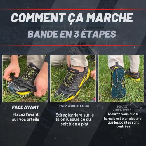 MuscleForge Crampons pour Chaussures de Randonnée – 19 Dents en Acier Inoxydable Antidérapants pour Neige & Glace, Grips de Traction en TPE pour Alpinisme, Trekking & Marche Hivernale Taille L (42–45) – vue 4