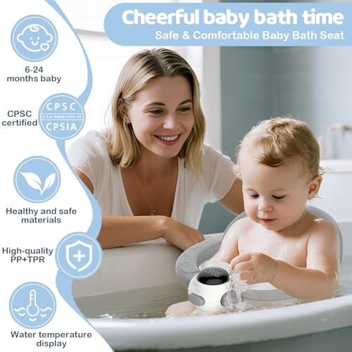 Image of TOSGN Baby Bath Seat-for Babies 6 Months & up, Water Temperature Display+Soft Cushion, Non-Slip Toddler Bath Seat for Baby, Sit Up Bath Seat for Baby, Grey