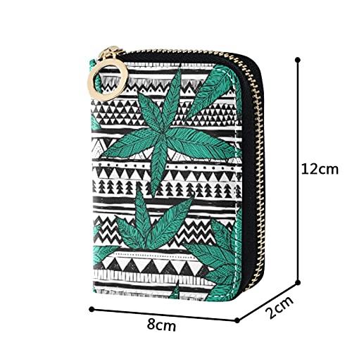Seamless Green Leafs Tribal Texture Credit Card Coin wallet, RFID Blocking Compact Women Leather Card Holder, Key Change Organizer, Zipper Purse Clutch Pouch Pocket4