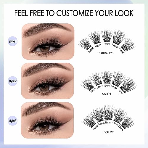 Cluster Lashes Extension Kit DIY Individual Eyeashes Extensions with Bond Seal Tweezers Remover 8-16mm Mixed Length Wispy 60Pcs Eyelash Natural Look DIY at Home - Image 3