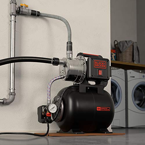 BLACK+DECKER BXGP800XBE Selbstansaugende Pumpe mit Behälter für Klarwasser (800 W, max. Förderleistung 3500 l/h, max. Förderhöhe 38 m)