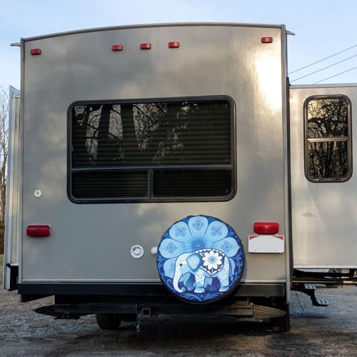 Image of Delerain Blue Elephant Spare Tire Covers for RV Trailer SUV Truck and Many Vehicle, Wheel Covers Sun Protector Waterproof, (14 Inch for Diameter 23 inch-27 inch)