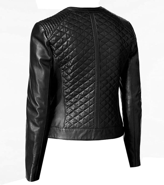 Quilted Black Leather Jacket for Women, Stylish2