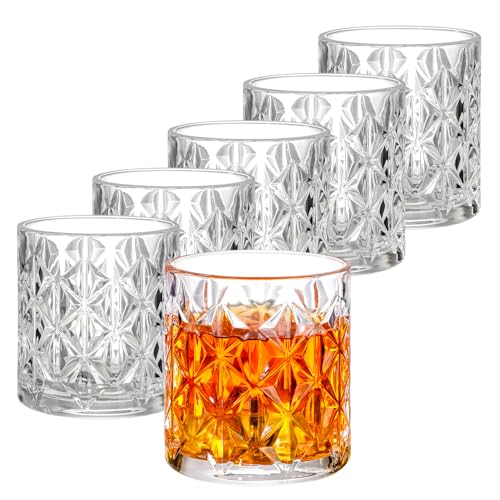 Vinsani Set of 6 Royal Whisky Tumblers 300ml Glasses Crystal Cut Transparent Vintage Whiskey Rum Cocktail Drinkware Glasses Bar Gift Set for Men Women