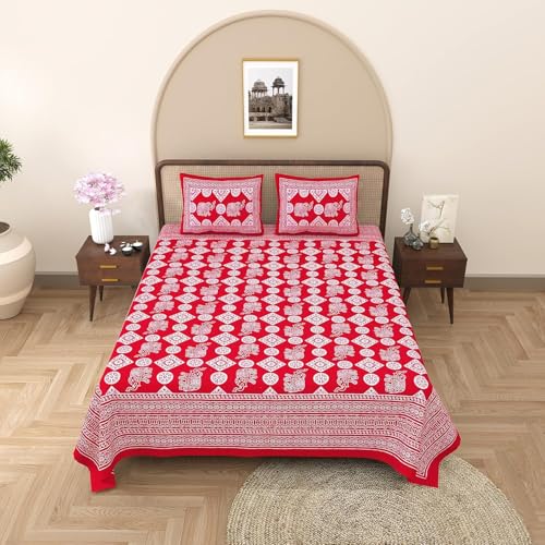 Image of Opulent Collection Double Bedsheet with 2 Pillow Cover | 100% Cotton Bedsheets for Double Bed | Handloom Bedsheet | Size 86x90 inches | King Size (90X102 Inches) (Flush Mahogany, King)