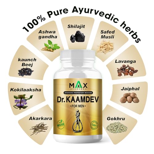 Image of Max Ayurveda Dr. Kaamdev Capsules for Men (30 Capsules) - 100% Vegan and GMP Certified | Stamina, Power and Energy Booster