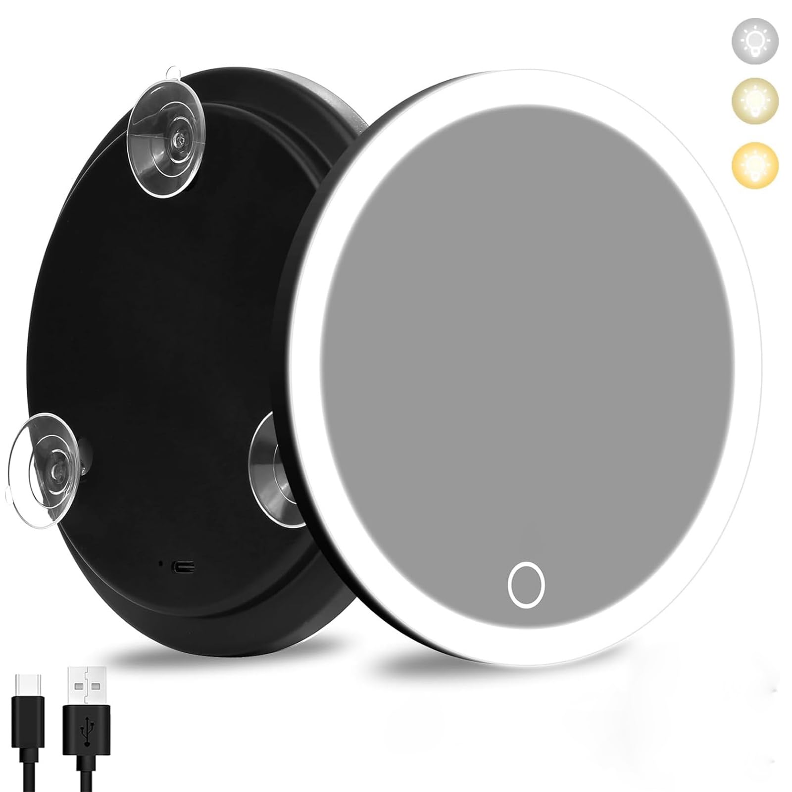 SANON Espejo de aumento de 30 aumentos con luz, 3 modos de color y brillo ajustable, espejo de maquillaje iluminado con 3 ventosas y soporte de mesa