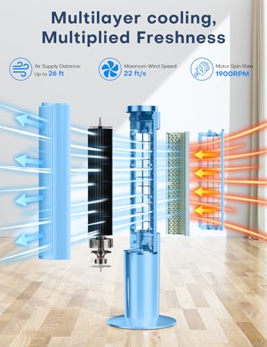 Image of HIFRESH Air Cooler for Home, Mute Operation, 107CM Tower Cooler w /Remote & LED Display, 4 Mode & 3 Speed, 12H Timer, 26 Feet Air Delivery, 4L Water Tank, 4 Ice Packs, 70 Swing Control - Blue
