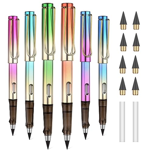 OFFCUP 6 PCS Inkless Pencil, Infinity Pencil with 6pcs Replacement Nibs and 2pcs Eraser, Reusable Everlasting Pencils
